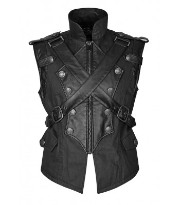 Mens Dieselpunk Military Waistcoat Army Vest Gothic Steampunk Black Leather 